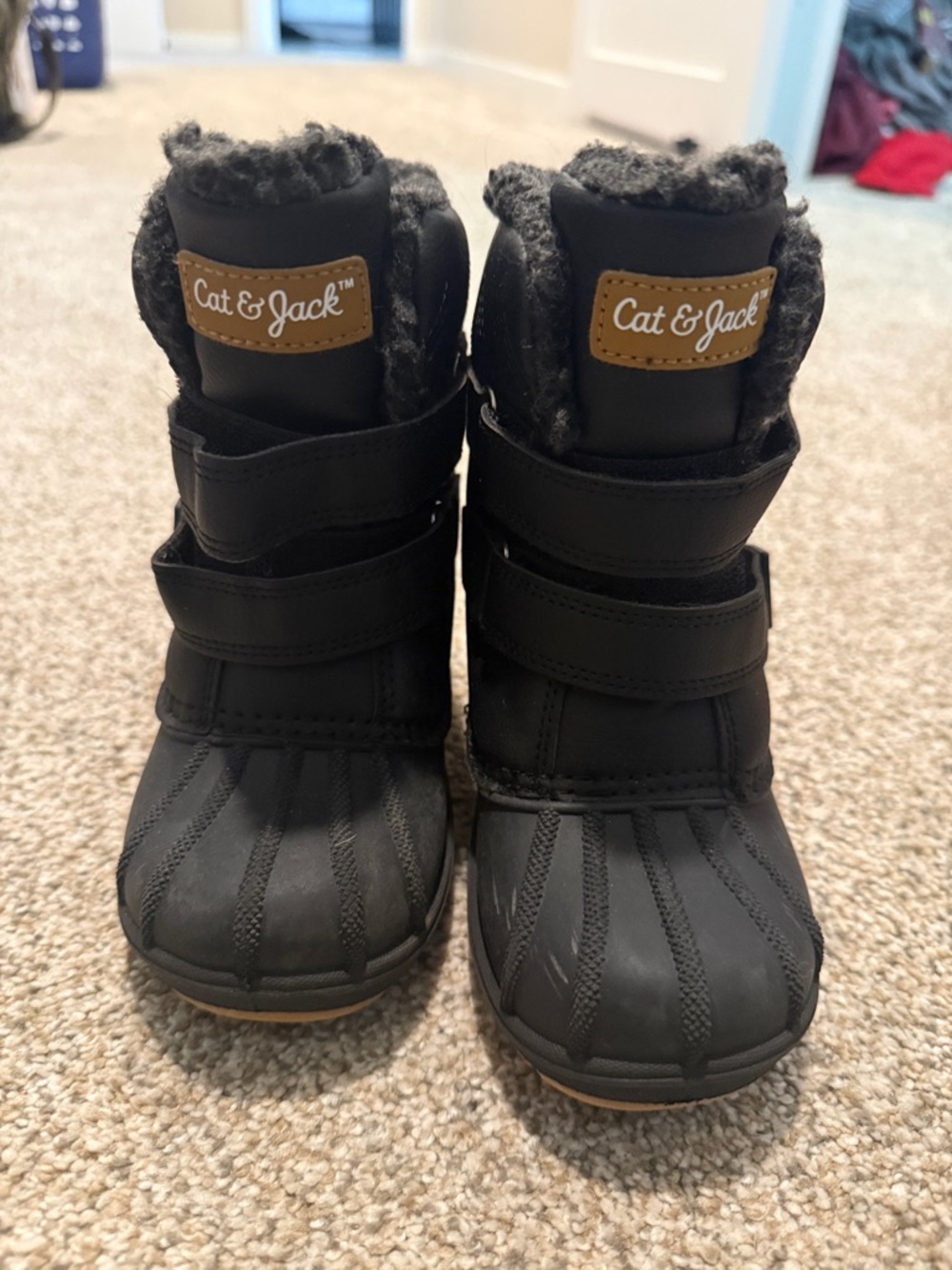 Cat & Jack Black Kids Winter Boots with Faux Fur Collar
